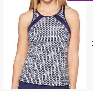 JAG High Neck Criss Cross Back Tankini Sports Top Tennis Swim Athletic Medium